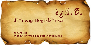 Árvay Boglárka névjegykártya