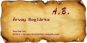 Árvay Boglárka névjegykártya